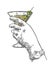 Female hand holding a glass of cocktail. Vintage vector engraving illustration for label, poster, invitation to a party. Time to