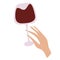 Female hand holding glass of red wine. Alcohol drink. Concept of wine lover. Side view. for menu, cafe, restaurant, apparel print