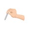Female hand holding nail file. Tool for smoothing and shaping fingernails. Flat vector element for banner or poster of
