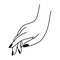 Female hand line art gesture. Gentle touch linear icon.