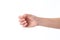 Female hand outstretched to the side with knees bent the Palm of your fingers is isolated on a white background