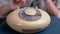 Female Hand Picks Up Phone and Dials Number on Vintage Retro Rotary Telephone