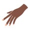 Female hand pose. Arm of a black woman. Reaches for something with the palm down. Hand gesture or sign. Spread fingers