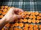 Female hand preparing mellow apricots for sun drying for conservation