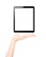 Female hand presents blank tablet pc