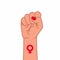 Female hand raised up, fist clenched in protest, feminism illustration, women fight