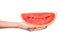 Female hand with a watermelon. White background