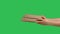 Female hands giving two cardboard box with pizza on background of green screen chroma key. Close up of box with snack