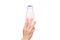 female hands hold liquid soap bottle with copy space.