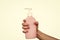 female hands hold liquid soap bottle with copy space