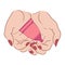 Female hands hold the menstrual cup. Caring for womens health. Zero waste product. Vector contour color illustration