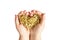 Female hands holding microgreen lentil sprouts in heart shape