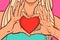 Female Hands Holding Red Heart Shape Beautiful Woman Closeup Valentines Day Concept