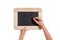 Female hands holding slate board, blackboard and hand is Writing