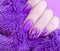 Female hands, manicure paint fur glamour winter beautiful