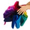 Female hands opened colorful umbrella