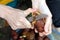 Female hands peeling potatoes with a knife