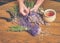 Female hands prepare stalk lavender for amazing smells bunch blossoms