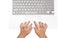 Female hands using laptop. business girl using touchpad on white