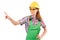 Female handyman in overalls isolated on the white