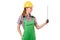 Female handyman in overalls isolated on the white