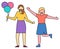 Female Happy Characters Friends with Balloons