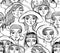 Female heads in hats seamless pattern