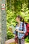 Female hiker checking the map and blaze