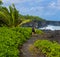 Female Hiker on The Kings Trail Along The Rugged Lava Coastline Near Kauiau Point