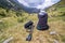 Female hiker resting in front of the Otal valley, Ordesa y Monte Perdido national park