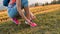 Female hiker or runner foot and sport shoes doing workout outdoors