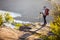 Female hiker standing on cliff