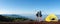 Female hikers enjoying on the top of cliff mountian