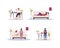 Female home activity semi flat RGB color vector illustration set