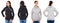 Female hood collage front and back view isolated - caucasian and black woman in hoodie mock up