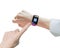 Female index finger pointing smartwatch email icon black touchsc