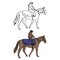 Female jockey on horse vector illustration sketch doodle hand dr