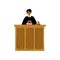 Female Judge Character Presiding over Court Proceeding in Courthouse Vector Illustration