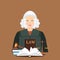 Female judge in wig with Law and justice set icon.