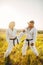 Female karate on training with male instructor