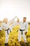 Female karate on training with male instructor