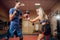 Female kickboxer practicing hand punch