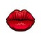 Female kissing lips with bright red lipstick. Icon of woman s month. Part of human face. Flat vector design for mobile