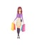 Female Lady Walking with Bags and Handbag Vector