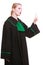 Female lawyer classic polish gown wagging her finger scolding