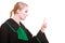 Female lawyer classic polish gown wagging her finger scolding