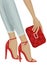 Female legs. High heel shoes. The girl holds a handbag in her hand. Elegant fashion illustration. Modern design. Fashion magazine