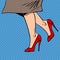 Female legs in red shoes woman coat goes pop art