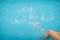 Female legs splashing water in blue swimming pool, selective focus