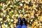 Female legs stand on the ground with yellow leaves